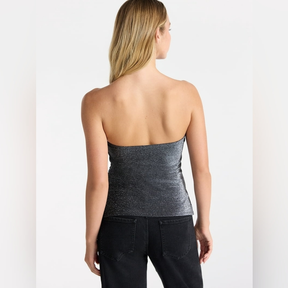 💣3/$15 Glittery Black Split Hem Strapless Blouse